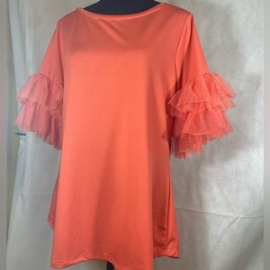 ASHLEY STEWART Tangerine top with ruffled sleeves size 10/12